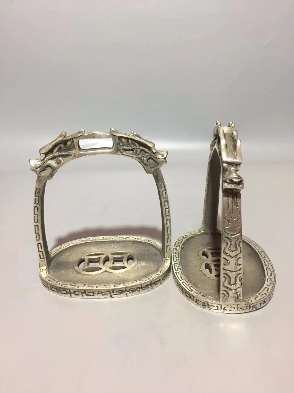 

Art Collection 1 Pair tibet silver handmade Stirrup Model statue,Horse lovers collect decoration Metal sculpture