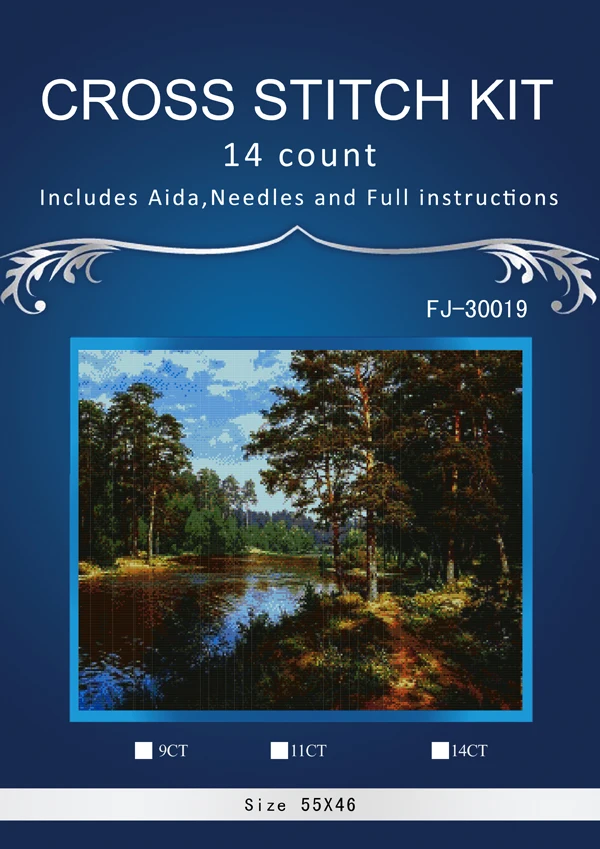 Comprar Kits de punto de cruz artesanías paisajes sin imprimir 14 ct, bosque de Río bordado arte hecho a mano DMC pintura al óleo conjunto pared decoración para el hogar 3