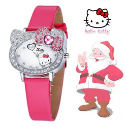 Забавные милые дети рисунок «Hello Kitty» Cat модные женские туфли наручные час Рождественский часы для детей леди ребенка платье для девочек