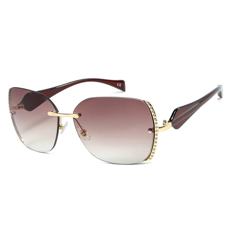 2019 New Rimless Goggle Diamond Side Gradient Sunglasses Women Retro Sun Glasses Vintage Eyeglasses 