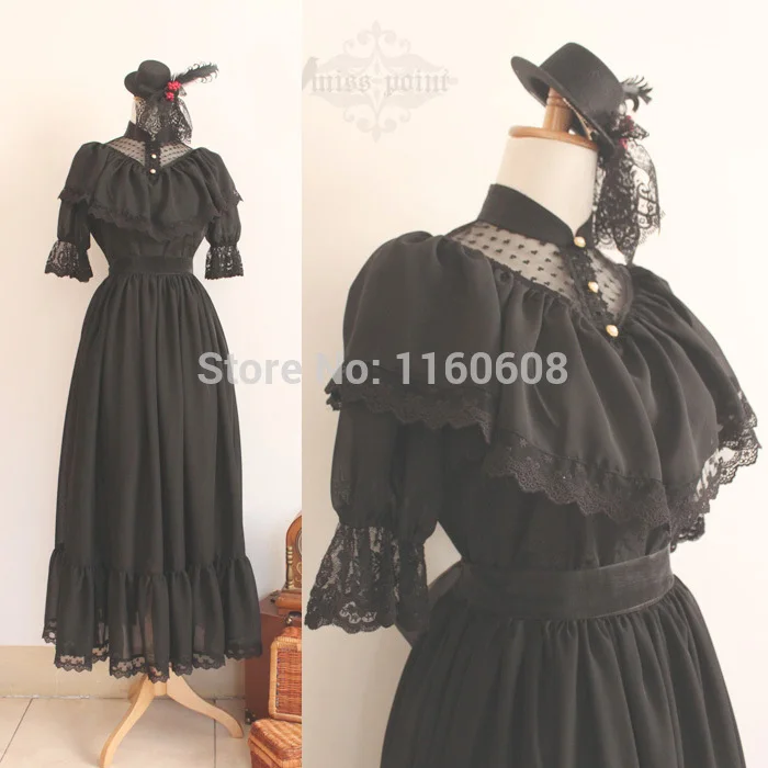 

Customizable Hot Sale Black Vintage Lace Gothic Victorian Dress