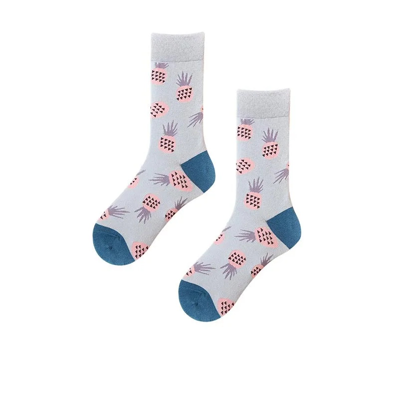 Веселые носки в стиле хип-хоп модные носки из чёсаного хлопка забавные носки для пар милые носки с изображением фламинго, рыбы, попугая - Цвет: 9