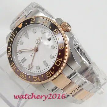 

40mm Bliger White Dial Sapphire Glass GMT Rotating Ceramic Bezel Date Window Steel Case Super LUME Automatic Movement mens Watch