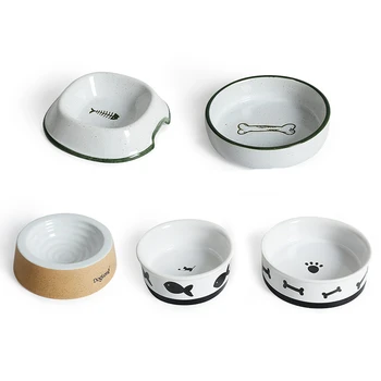 

New Various Styles Cute Pet Feeder White Thickening Ceramics Bowl for Dog and Cat Food Water High Quality Non-slip Pet Supplies