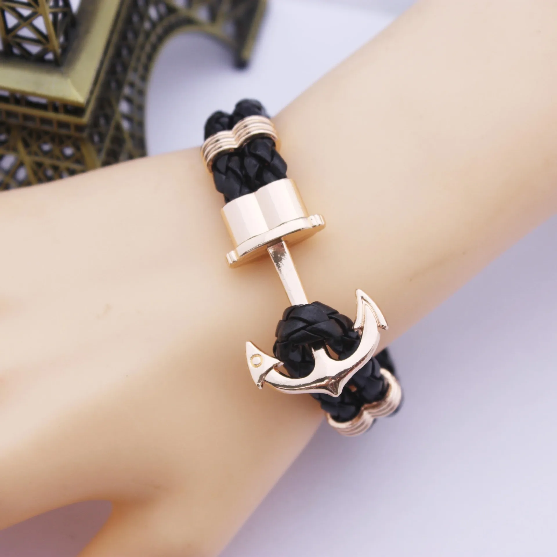 2016 Fashion Punk Leather Bracelet Men Gold Anchor Bracelet Christmas Gift tom Hope Friendship Feme Bracelets