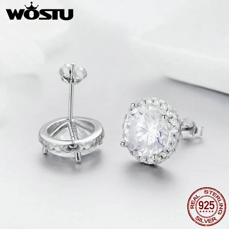 Женские серьги пусеты WOSTU из стерлингового серебра 925 пробы с 4 каратами круглой