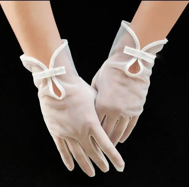 Women's elegant white color mesh glove female spring summer sunscreen transparent lace glove R1477