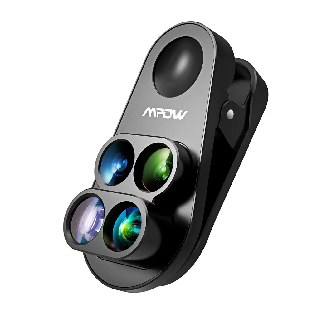 Mpow 4 в 1 клип на камеру двойной объектив Комплект 0.65X Широкоугольный Рыбий глаз 10X макрообъектив 1.5X телеобъектив для iPhone 8 7 6 6 s/plus
