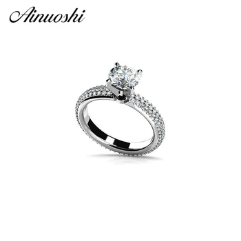 

AINOUSHI Luxury 1 Carat Bright Round Cut Sona Weddings Ring Real 925 Sterling Silver WomenTrendy Sona Fine Jewelry Party Ring