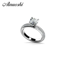AINOUSHI Luxury 1 Carat Bright Round Cut Sona Weddings Ring Real 925 Sterling Silver WomenTrendy Sona Fine Jewelry Party Ring