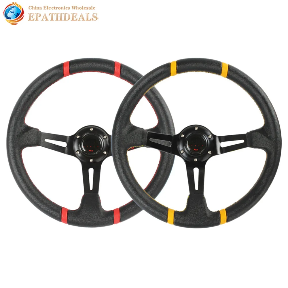 

350mm 14 inch Aluminum Auto Car Steering Wheel Modified Racing Deep Dish Genuine Leather Cover