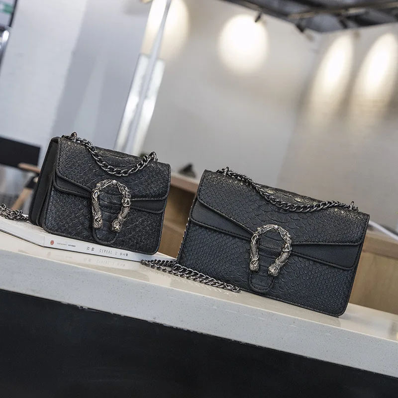 Bolso de Mujer de marca de moda de serpiente Bolso de mensajero de cuero de PU de cocodrilo Cadena de diseñador bandolera Bolso de mano de Mujer
