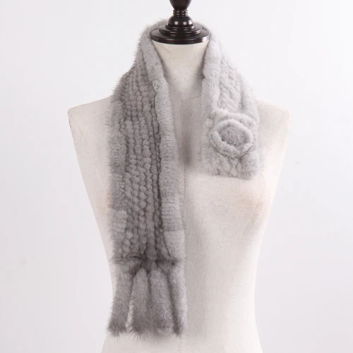 Леди натуральный ручной вязки из меха норки зимний теплый шарф из натуральной норки меховой шарф женский модный качественный Натуральный меховой шарф из норки - Цвет: grey 2