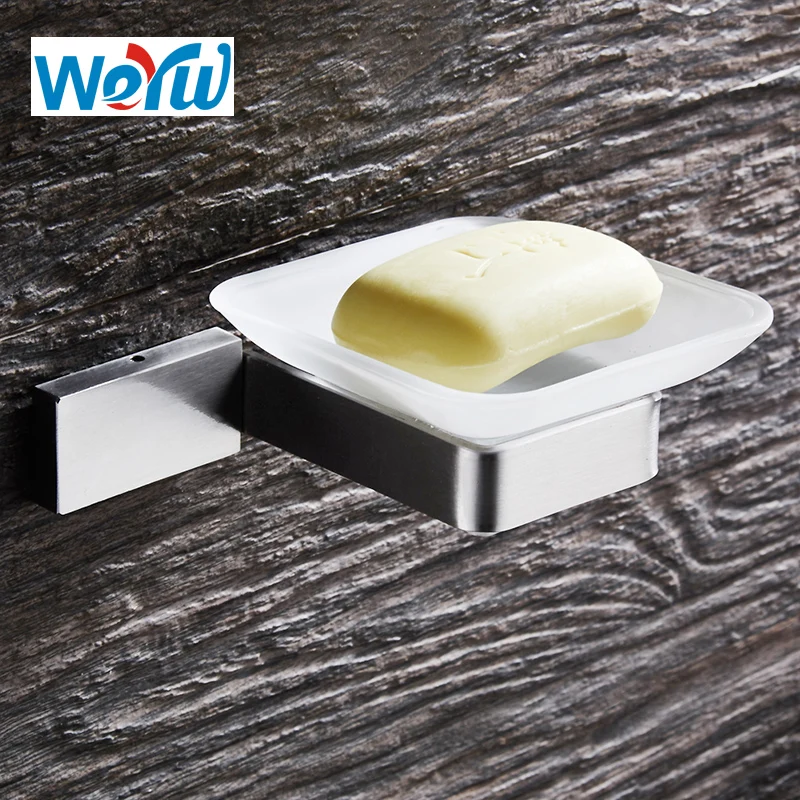

WEYUU Bathroom Accessories Soap Dish 304Stainless Steel Wall-mounted Soap Holder Square Chassis Wire drawing