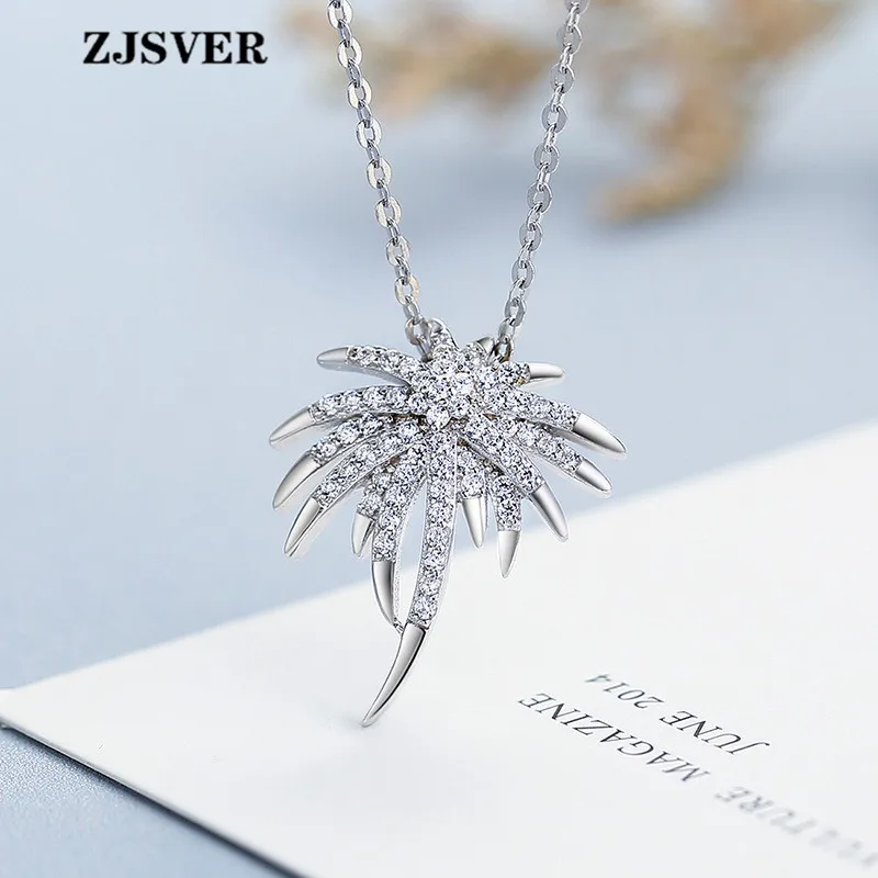 

ZJSVER Fine Jewelry 925 Sterling Silver Necklace Crystal Coconut Tree Pendant Fashion Silver Clavicle Chain Women Necklace