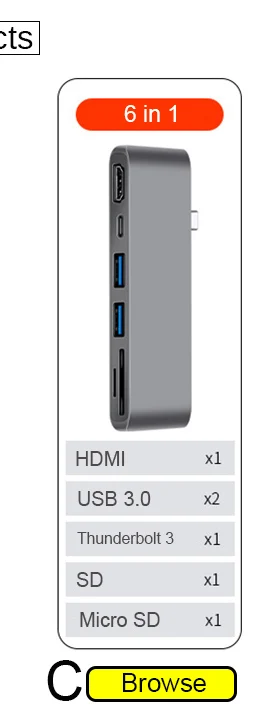 4K usb-хаб Зарядное устройство USB 3,0 Алюминиевый Usb C концентратор HDMI Тип C концентратор разветвитель адаптер TF Micro SD кард-ридер для Macbook Pro 6 портов