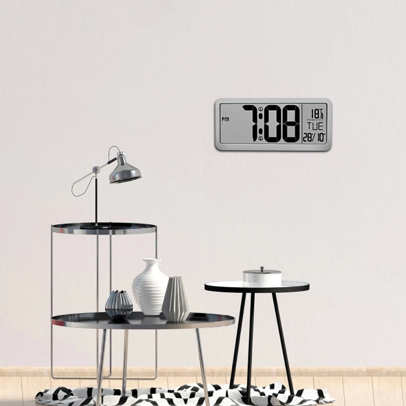 Цифровые настенные часы с 2 настройками будильника и большим ЖК-экраном
