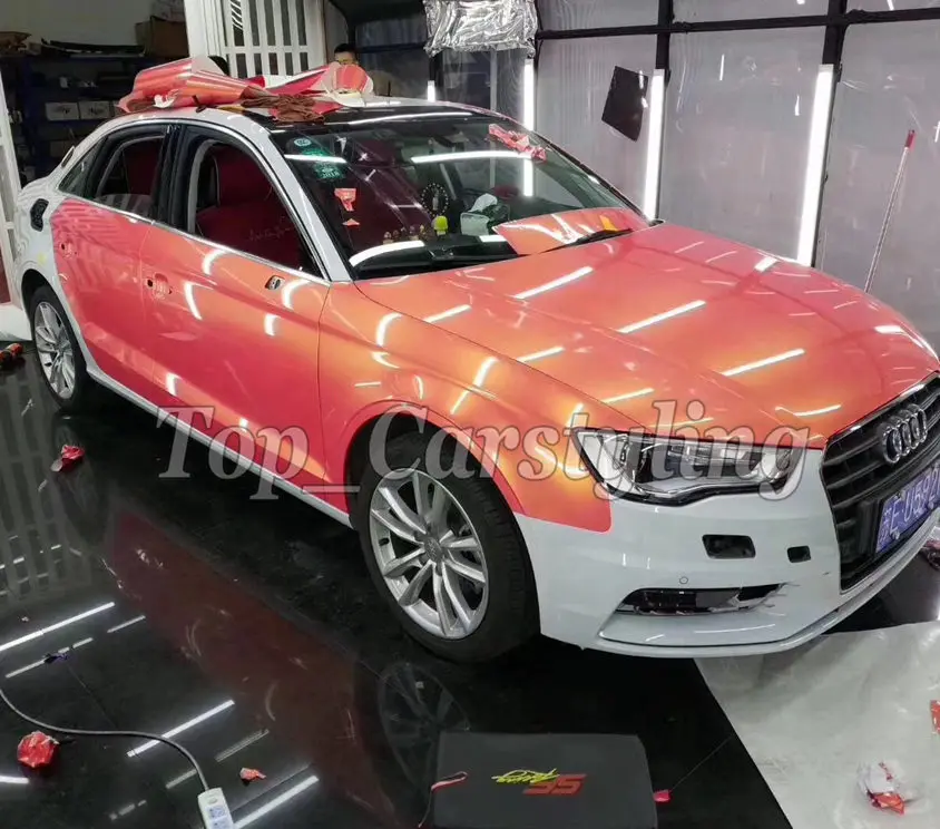 pink gold gloss color shift car wrap styling sheeting 3m hexis color flow (1)
