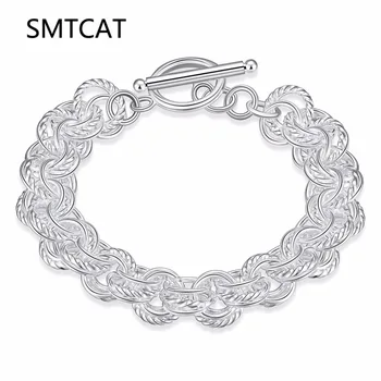 

SMTCAT Silver Color Bracelets & Bangles for Women 925 argent Bracelet Round Circle Chain Bracelet Pulseiras de Prata Male Bijoux