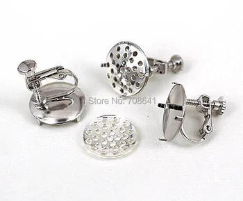 

Blank Earrings Bases Round Prong pins Bezel w/ Filigree Bezel Clip On Screw Earring Findings Settings Silver Plated 12mm - 20mm