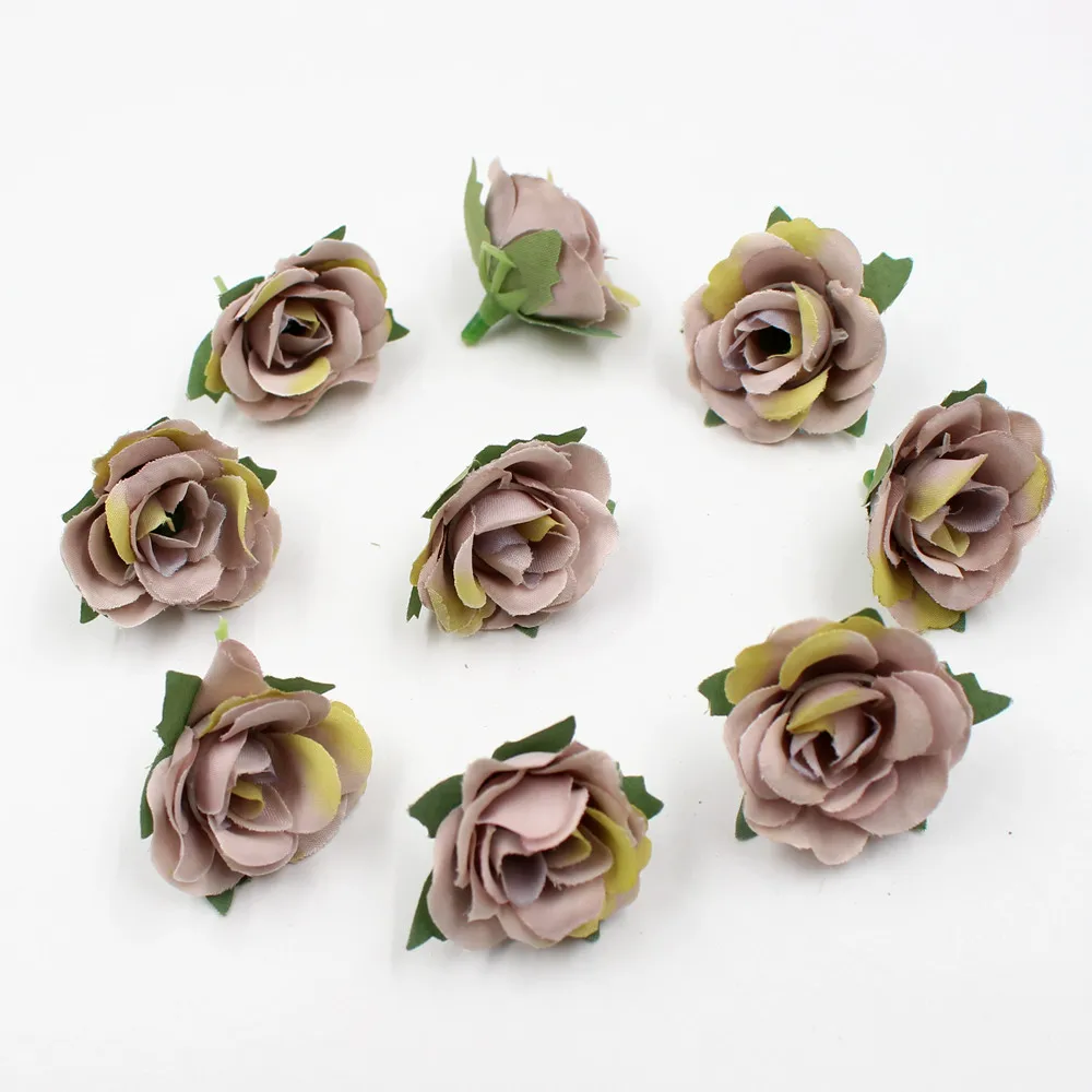 20 шт./лот, 3,5 см, мини шелковые искусственные цветы с розами, свадебные украшения для дома, гирлянды "сделай сам", скрапбук, цветы для рукоделия - Цвет: Brown