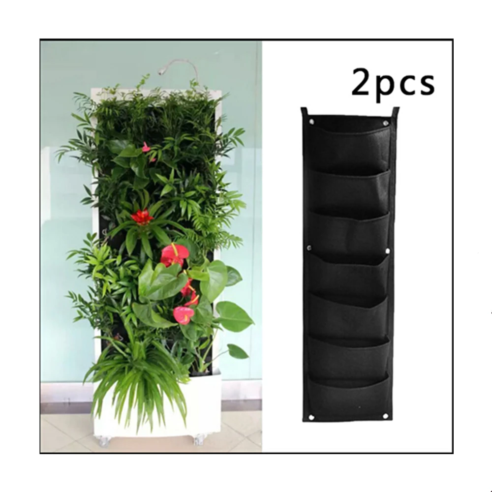 2 Pcs 7 Hole Holder Stereo Wall Hanging Bag Plant Grow Bag Plants