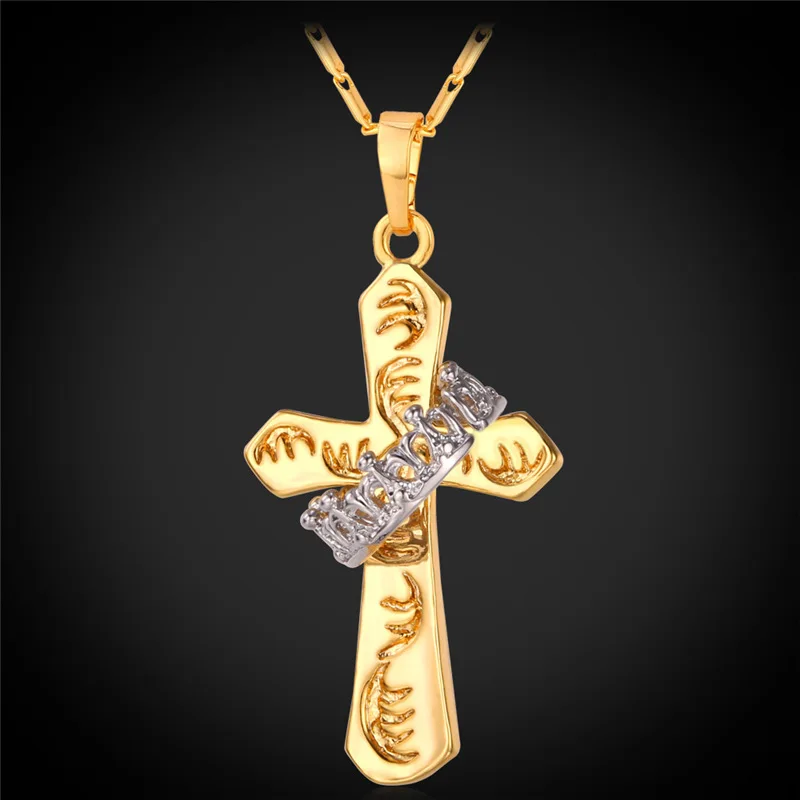 Latin Cross Necklace Gold Color Crown Of Jesus Religious Fashion