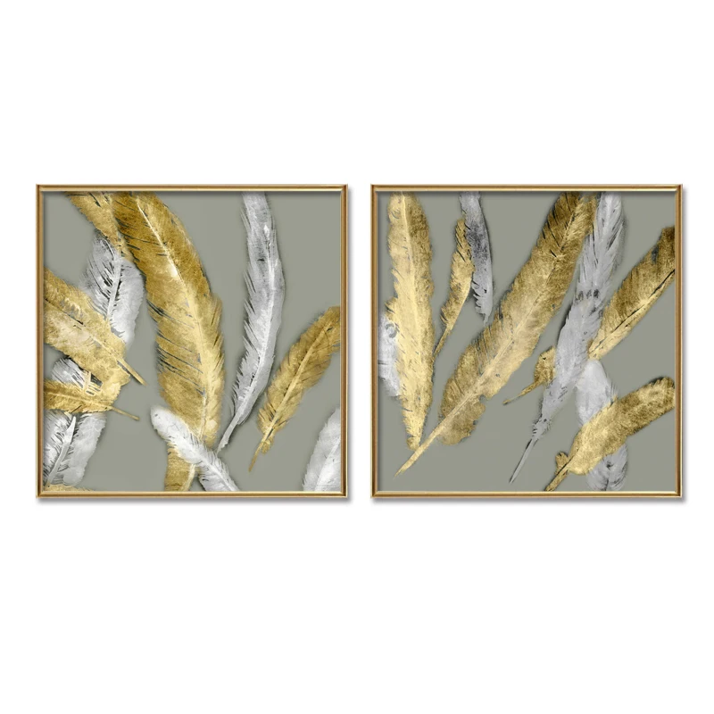 

TOP SALE 2 Piecest/Set Beautiful golden feather Canvas Painting Sitting Room Decoration Print Canvas Pictures (No Framed)