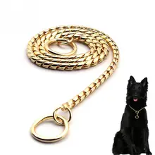 Декоративные цепочки для собак из тяжелого металла в виде змеи, ошейник для собак, тренировочные ошейники для щенков, крепкий хром или золото, 3 мм, 4 мм, 5 мм
