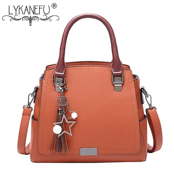 

LYKANEFU NEW 2019 Women Leather Handbag OL Ladies Business Briefcase Handbags Designer Ladies Tote Shoulder Bags Top Handles
