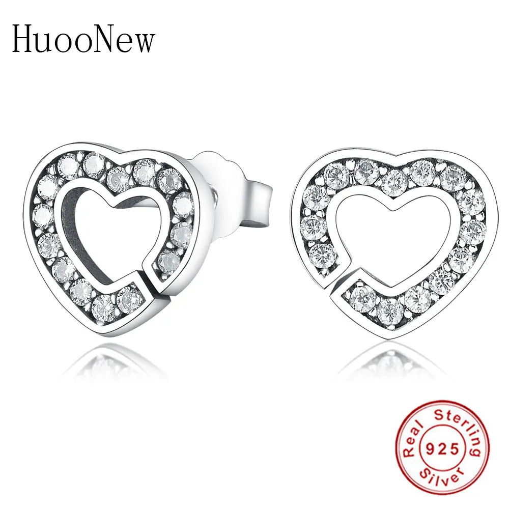 

Clear Crystal Zircon Heart Stud Earrings For Women 925 Sterling Silver Jewelry Charms Luxury Earrings 2019 DIY Love Wedding Gift
