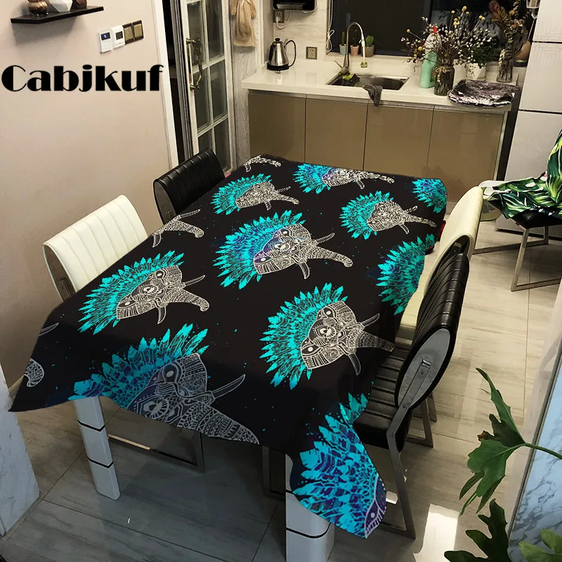 

India Style Elephant Ornament Print Decorative Table Cloth Polyester Tablecloth Dining Table Cover For Kitchen Home Decor