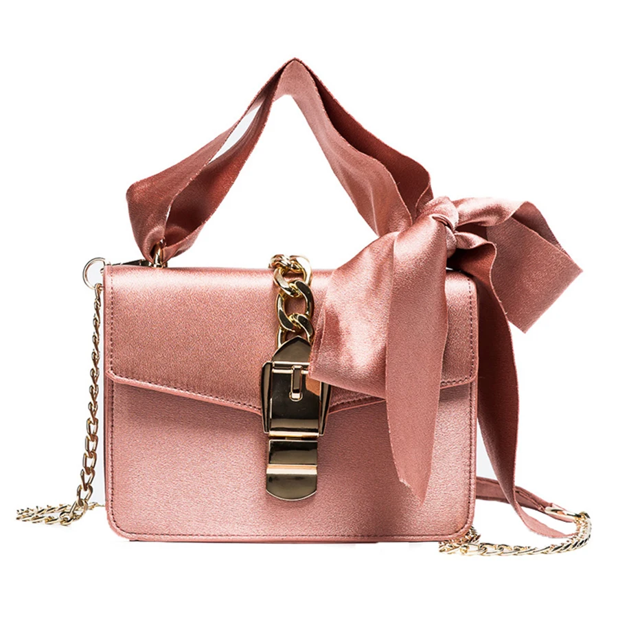 

Luxury Messenger Bags Women Bowknot Chains Flap Bag Ladies Fashion Solid Color Hasp Shoulder Bags Female Shopping Phone Bag Girl