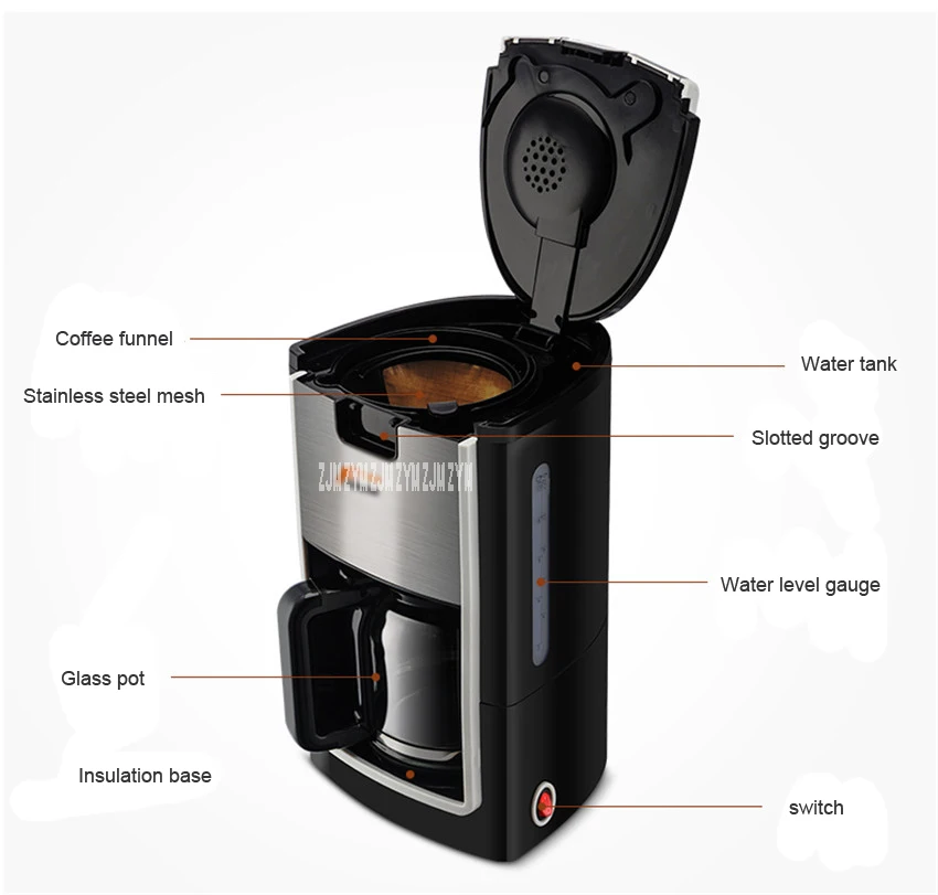Кофейная машина в американском стиле, полностью автоматическая система отключения питания, фильтр из нержавеющей стали, капельная Кофеварка, устройство для приготовления чая MD-236
