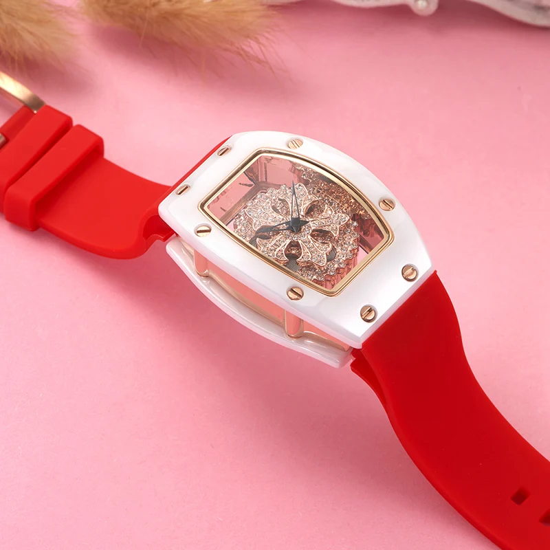 Goede Keramische Dames Horloge Holle Mode Quartz Horloges Vrouw Luxe Horloge Waterdicht Merk Roterende Klok Siliconen Riem Vrouwelijke Tafel