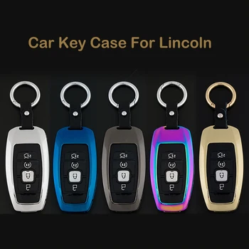 

4 Buttons Zinc Alloy+Leather Car Smart Key Case Protective Key Skin Shell Fob Holder For Lincoln 2017 MKC MKX MKZ Car-Styling