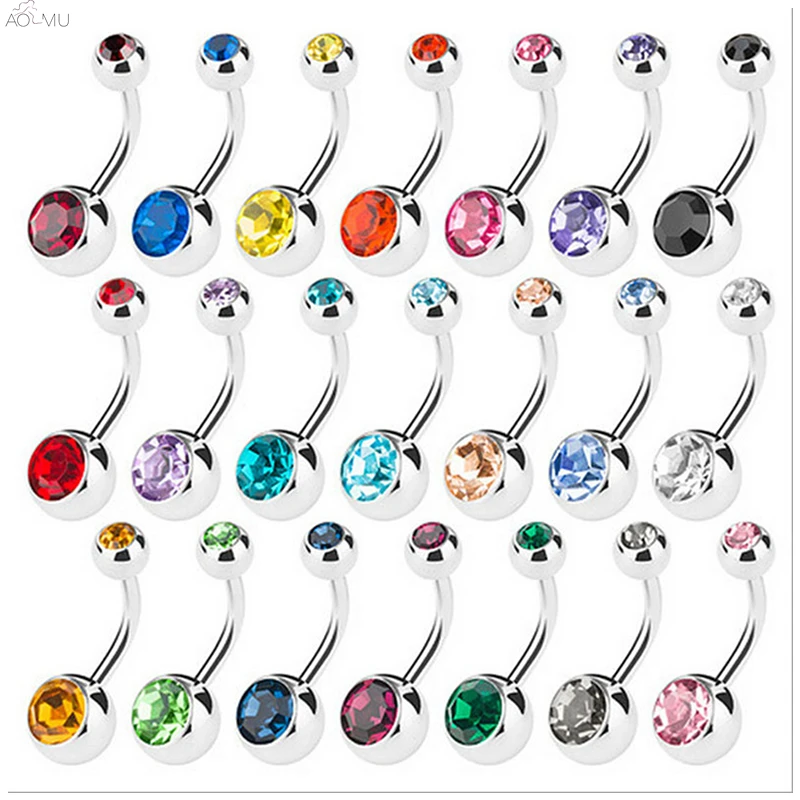 

AOMU 10 pcs/lot Piercing Surgical Steel Single Crystal Rhinestone Belly Button Rings Navel Piercings Ombligo 5/8mm Ball Nombril