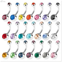 AOMU 10 pçs/lote Piercing Aço Cirúrgico Único Cristal Rhinestone Umbigo Anéis Piercings de Umbigo Ombligo 5/8mm Bola Nombril