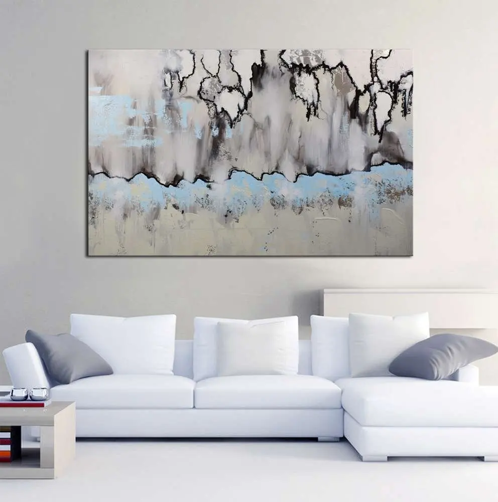 24x36 inch 'Winter Sonata' Gallery wrapped Hand painted Canvas Abstract