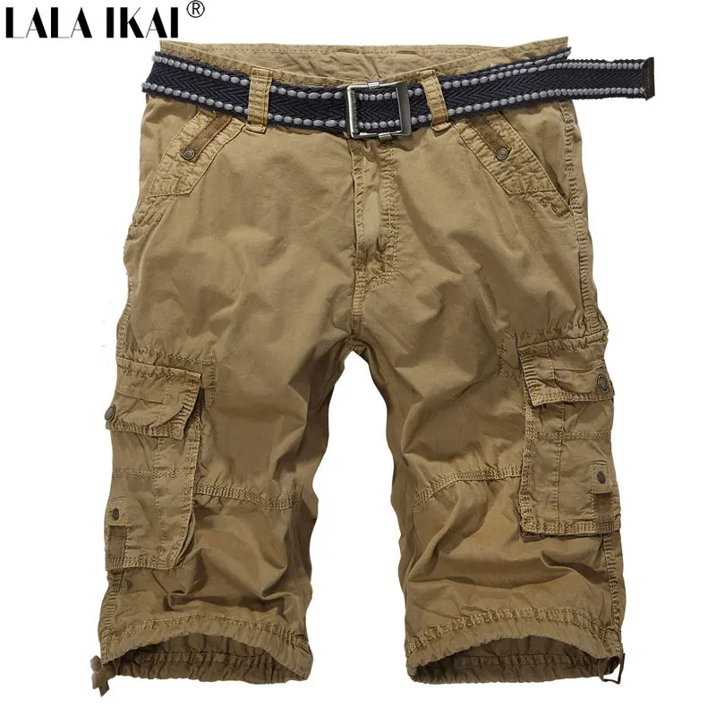 Men Military Short Summer Zipper Multi Pocket Cargo Shorts Cotton Loose Straight Outwear