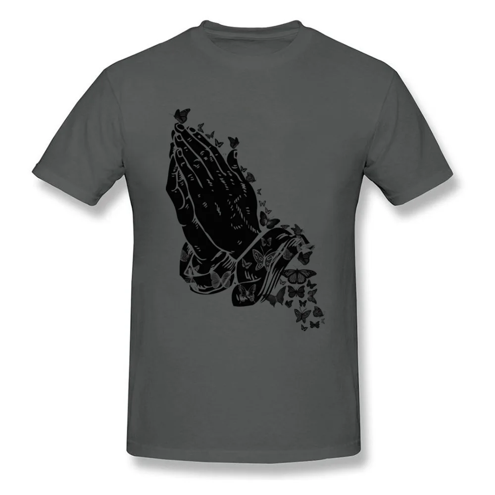 Praying hands and butterflies Crazy T-Shirt for Male 100% Cotton Summer Tops T Shirt Tee Shirt Short Sleeve Brand Crew Neck Praying hands and butterflies carbon
