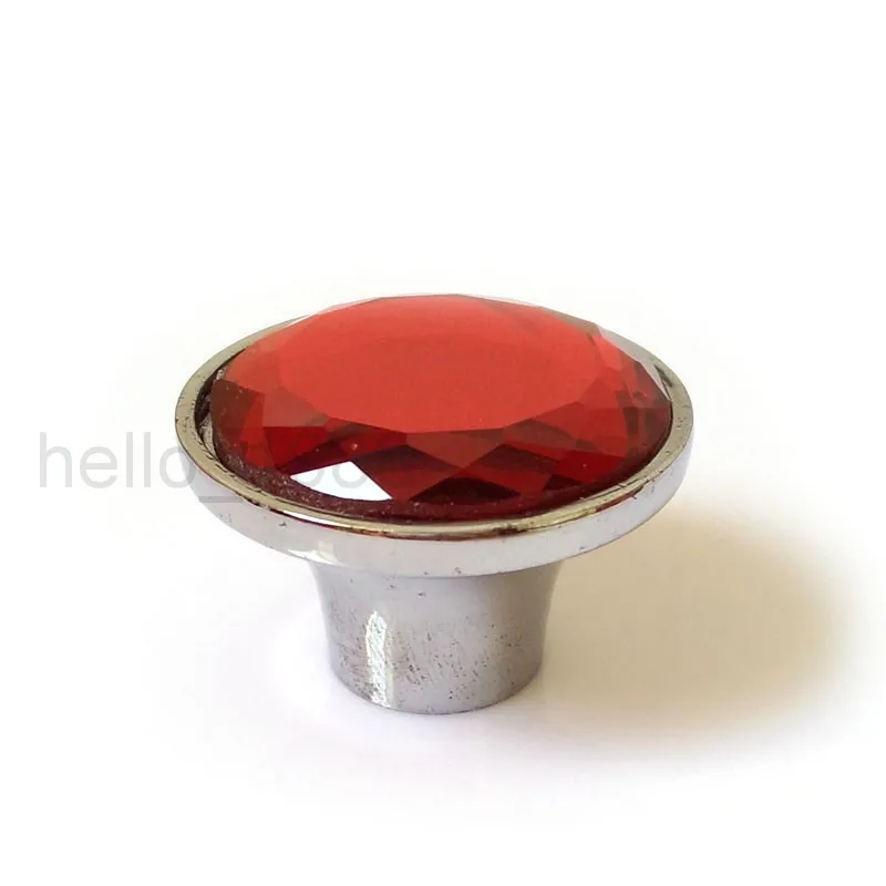 5pcs Red Flat Top Crystal Knob Handle Cupboard Closet Drawer