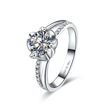 

AU585 Flower Shape 0.5CT High Quality Solid White Gold Synthetic Carbon Engagement Ring for Women Wedding Romantic Jewelry