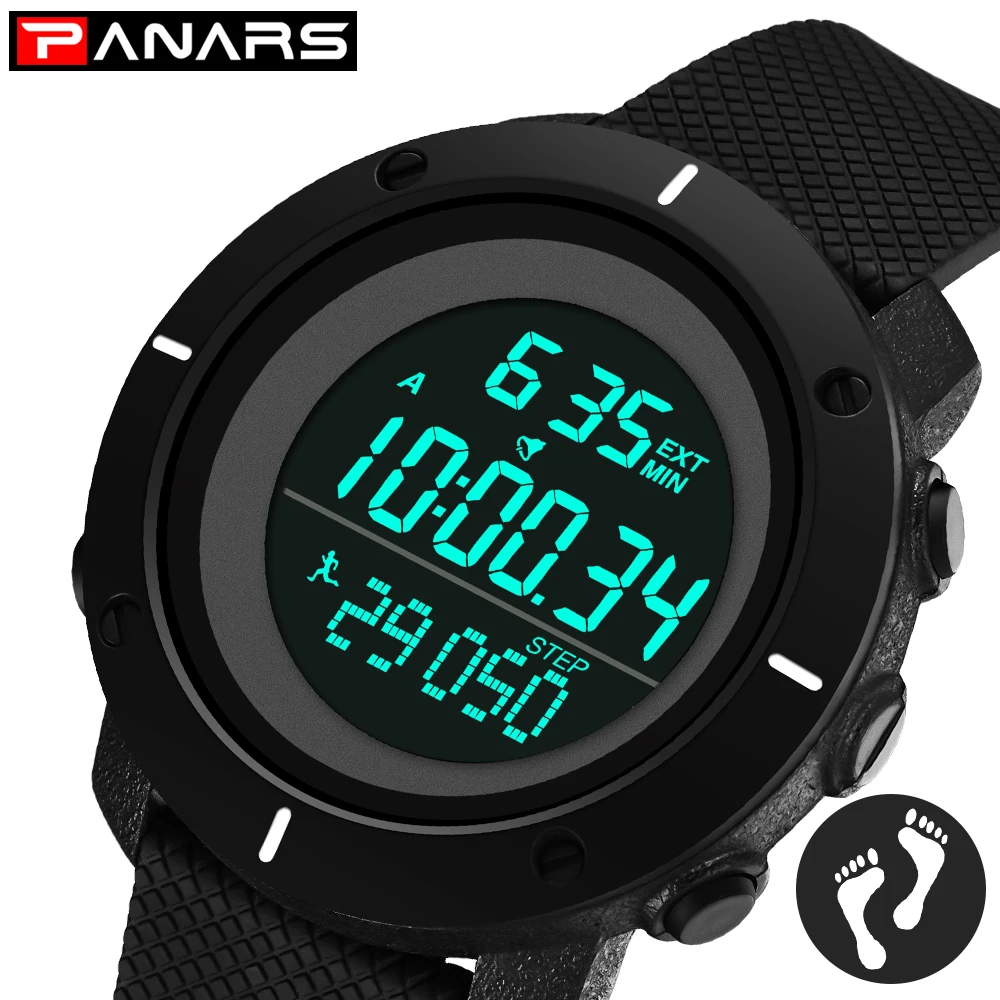 

Running 3D Pedometer Digital Watch Men Alarm Clock 50M Water Resistant Man Watches Perpetual Calendar LED Wristwatch 8109