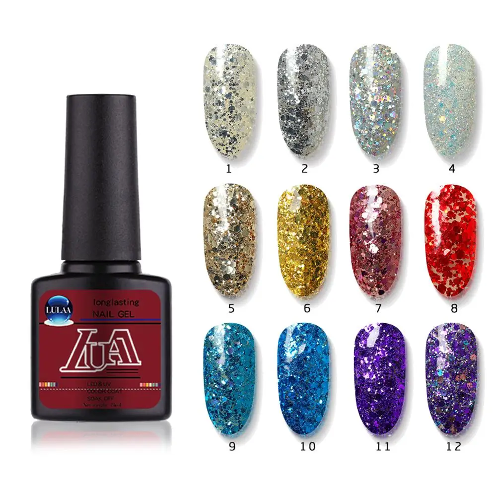

Glitter Sequins Gel Polish Soak Off UV LED Nail Varnish Shiny Long Lasting Base fashion