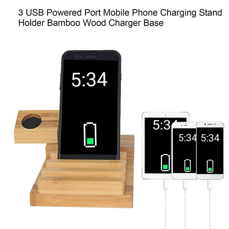 Mobile Phone Charging Stand Holder Bamboo Wood Charger Base