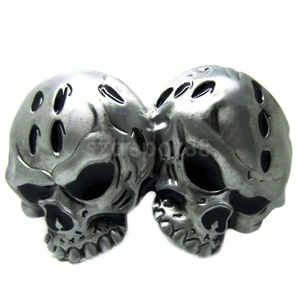 

Vintage Western Cowboy Belt Buckle 3D Double Skull Head Gothic Punk Rock Motorcycle