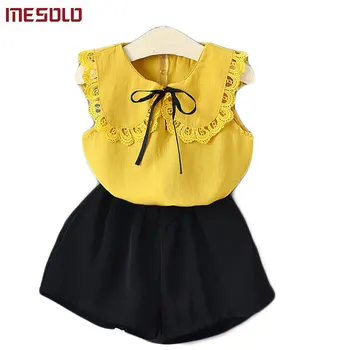 

MESOLO Children's clothes girls summer wear suits the new 2019 han edition summer collar sleeveless + shorts two-piece the doll