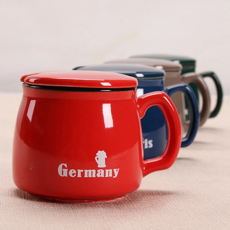 Ceramic Milk Cup with Lid Spoon Cute Coffee Mug Potbelly Water Cups