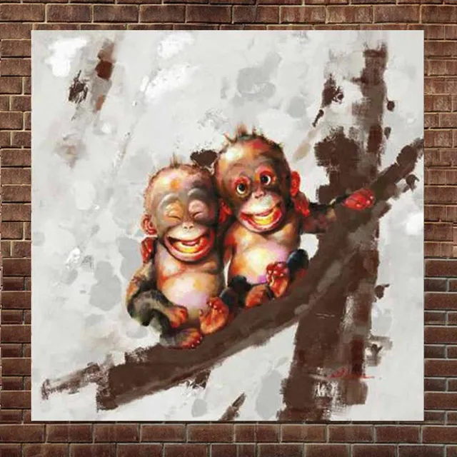 Hand Painted Modern Cartoon Art Lovely Monkey Oil Painting on Canvas